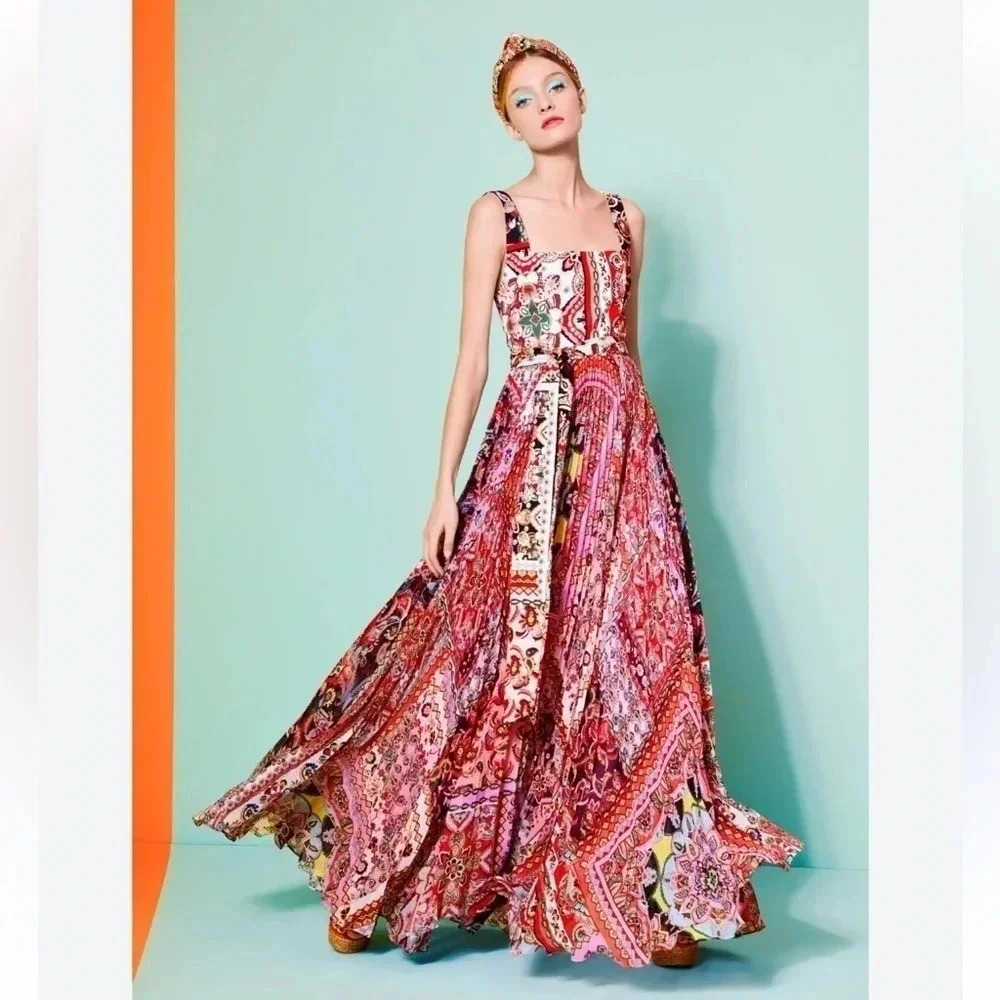 NWT Alice + Olivia Deona Paisley Pleated Maxi Dress size 14